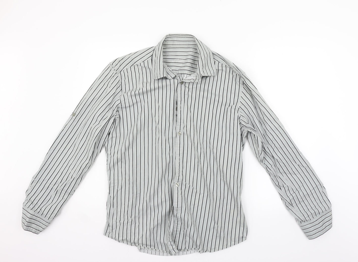 NEXT Mens Grey Striped   Button-Up Size L