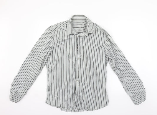 NEXT Mens Grey Striped   Button-Up Size L