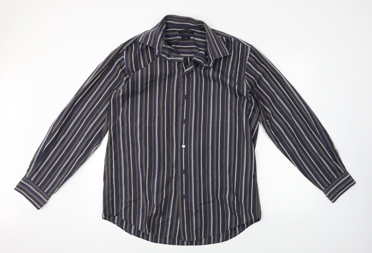 Morgan Mens Blue Striped   Button-Up Size 42