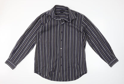 Morgan Mens Blue Striped   Button-Up Size 42