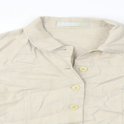 Close-up detail of Kaliko women’s beige jacket coat, size UK 10
