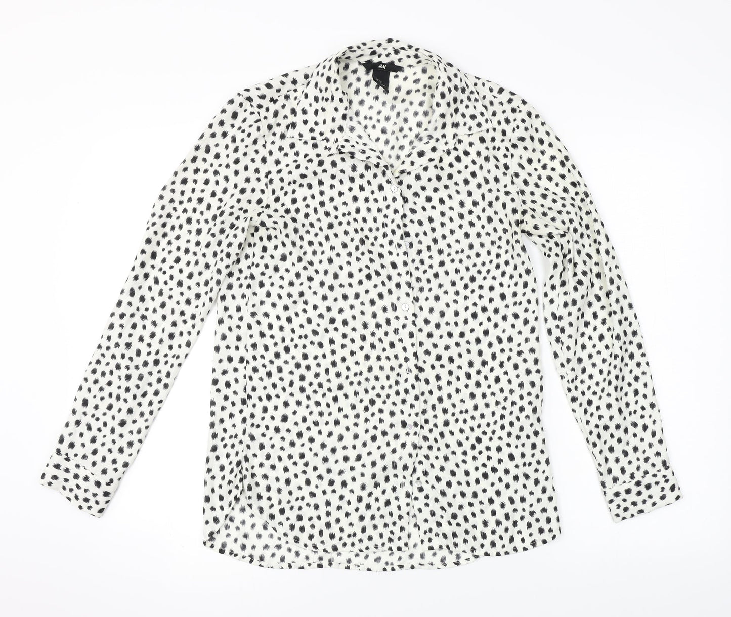 H&M  Womens White Animal Print  Basic Button-Up Size 2