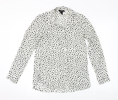 H&M  Womens White Animal Print  Basic Button-Up Size 2