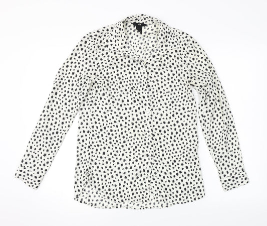 H&M  Womens White Animal Print  Basic Button-Up Size 2