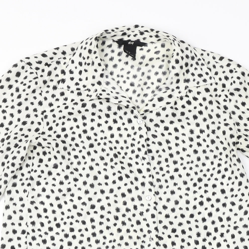 H&M  Womens White Animal Print  Basic Button-Up Size 2