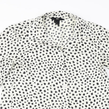 H&M  Womens White Animal Print  Basic Button-Up Size 2
