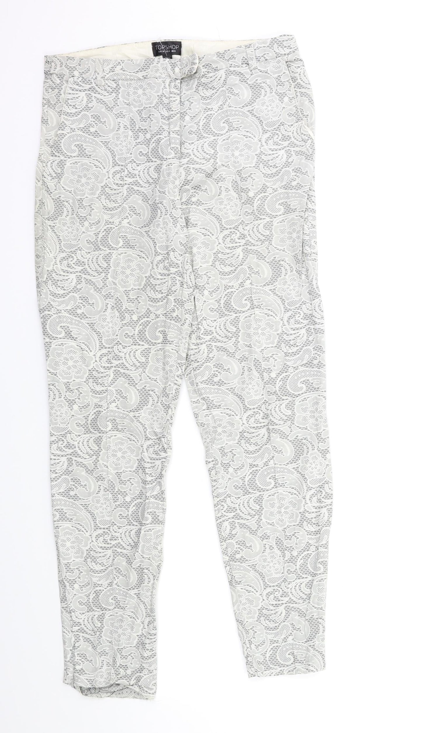 Topshop Womens Green Floral  Trousers  Size 8 L30 in