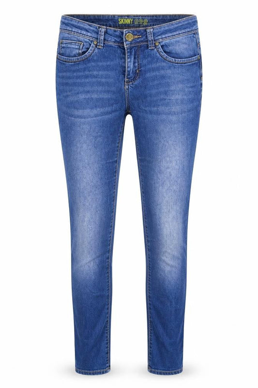 Front view of Denim & Co. women’s blue denim skinny jeans, size UK 8, 31-inch leg