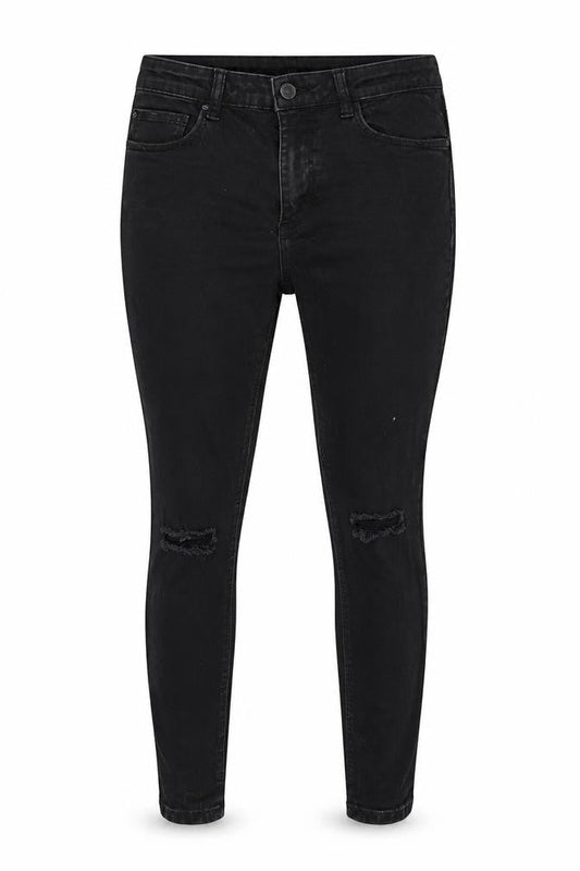 Front view of Denim & Co. women’s black denim skinny jeans, size UK 12, 26-inch leg