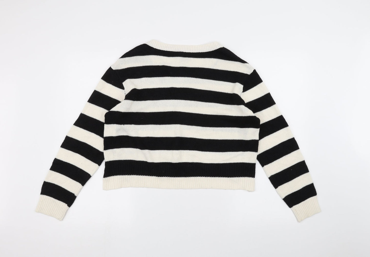 H&M Womens White Striped  Pullover Jumper Size M