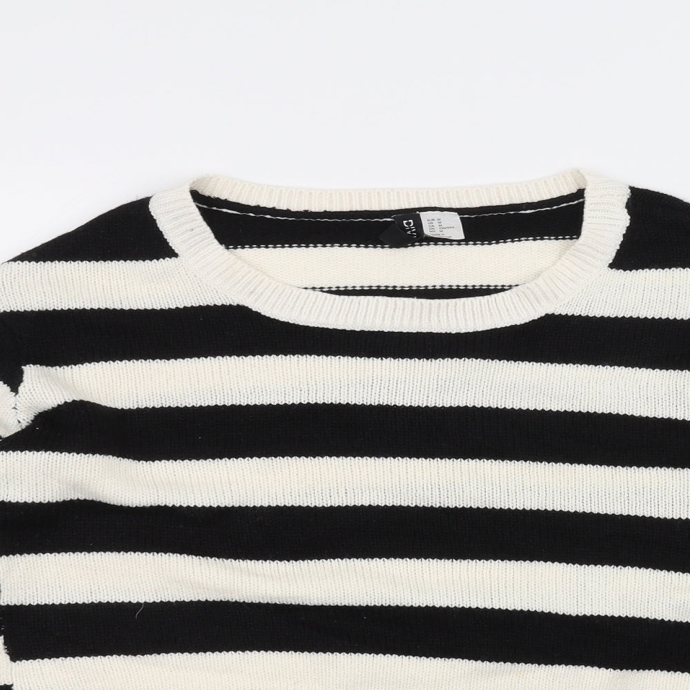 H&M Womens White Striped  Pullover Jumper Size M
