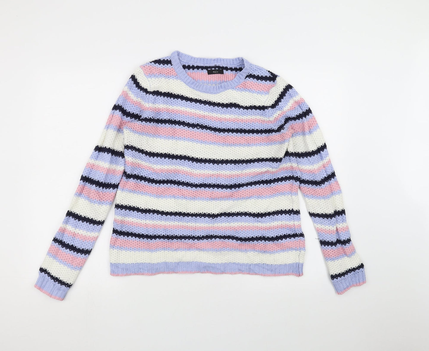 M&Co Womens White Striped  Pullover Jumper Size 10