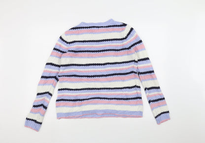 M&Co Womens White Striped  Pullover Jumper Size 10
