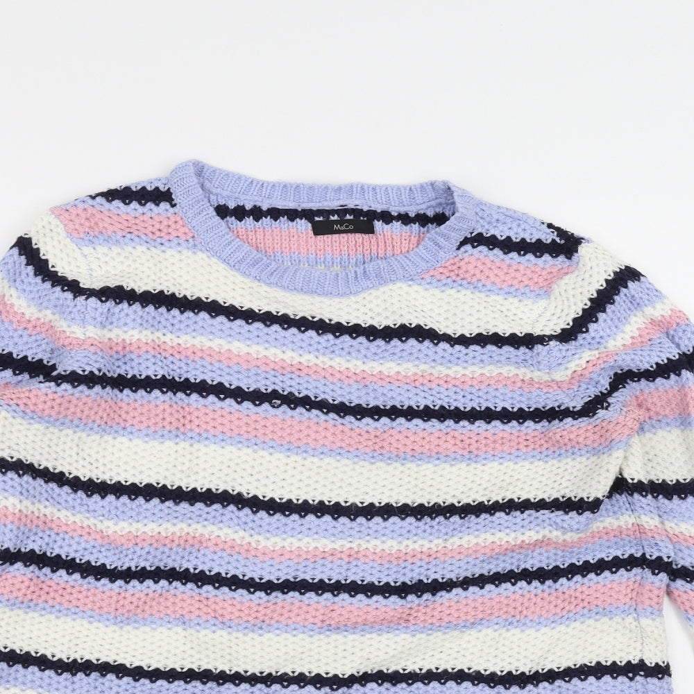 M&Co Womens White Striped  Pullover Jumper Size 10