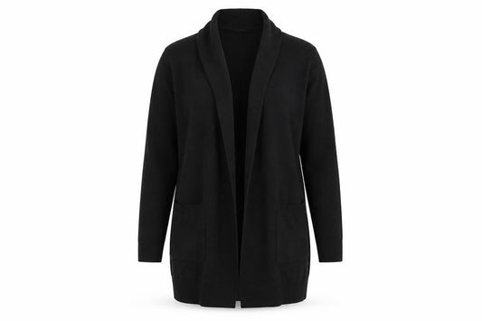 Front view of Atmosphere women’s black cardigan jumper, size UK 10