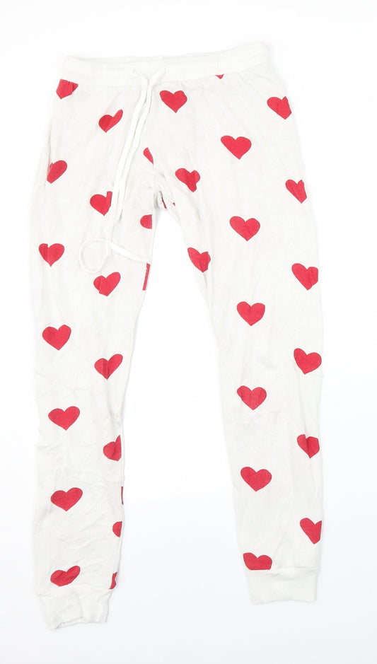 Mynelly Womens White Polka Dot  Sweatpants Trousers Size S L27 in - Hearts