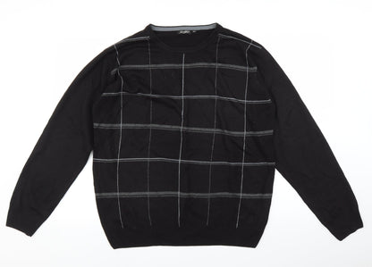 Additional front view of Taylor & Wright men’s black plaid jumper, size M