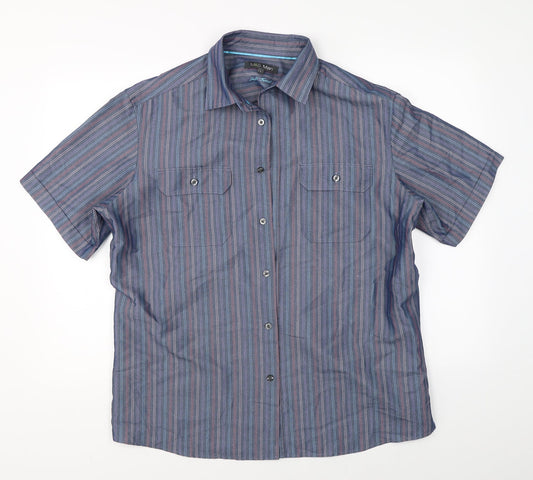 Marks & Spencer Mens Blue Striped   Button-Up Size L