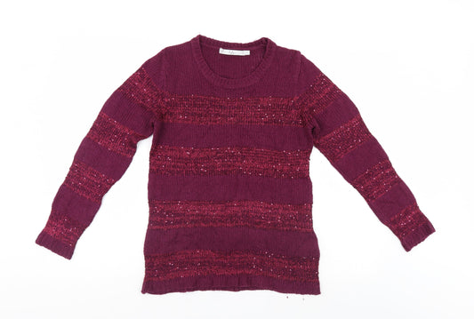 Isle Womens Purple Striped  Pullover Jumper Size 10