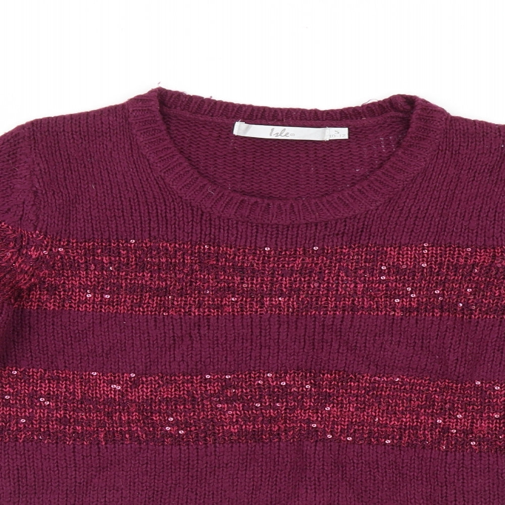 Isle Womens Purple Striped  Pullover Jumper Size 10
