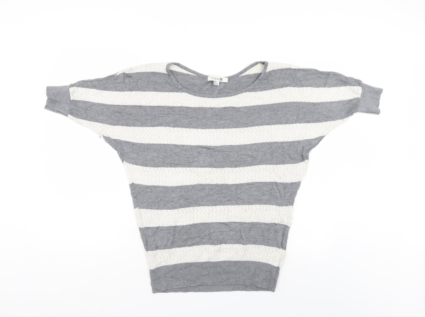 FOREVER 21 Womens Grey Striped  Pullover Jumper Size M  - Bat Wing
