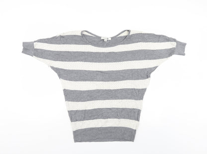 Preloved FOREVER 21 Womens Grey Striped  Pullover Jumper Size M  - Bat Wing - Front