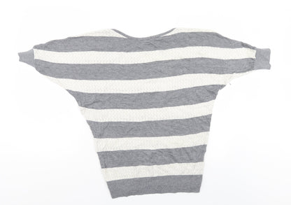 Preloved FOREVER 21 Womens Grey Striped  Pullover Jumper Size M  - Bat Wing - Back