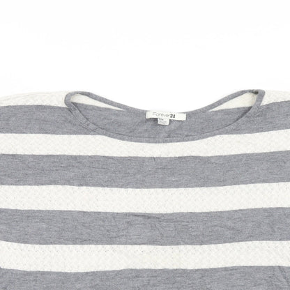 Preloved FOREVER 21 Womens Grey Striped  Pullover Jumper Size M  - Bat Wing - Detail