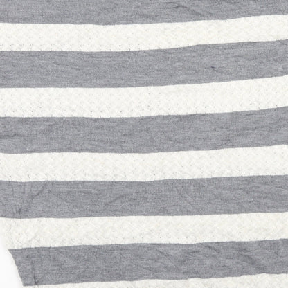 Preloved FOREVER 21 Womens Grey Striped  Pullover Jumper Size M  - Bat Wing - Label