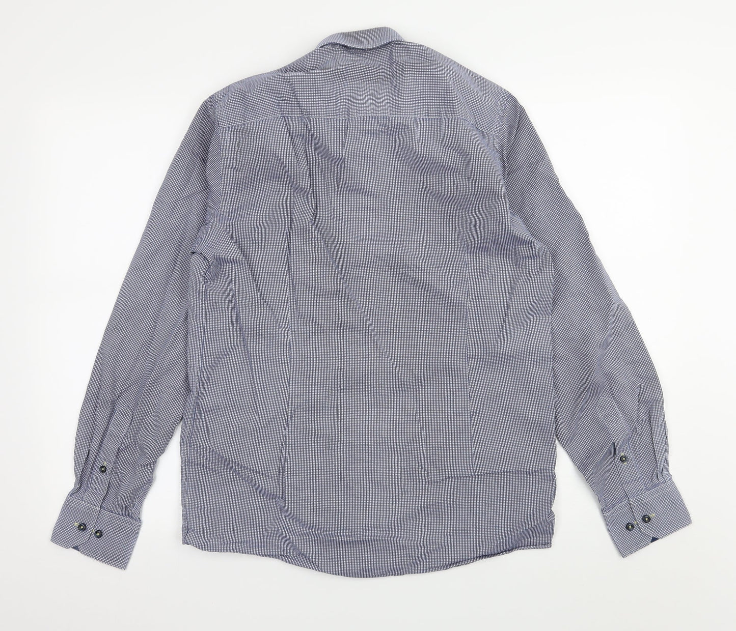 Bruun & Stengade Mens Blue Check   Button-Up Size 15