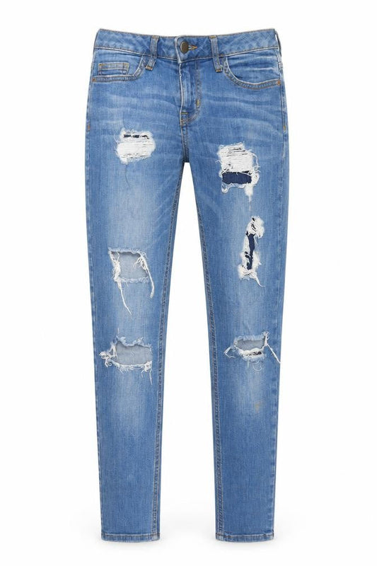 Front view of Denim & Co. women’s blue denim skinny jeans, size UK 6, 29-inch leg