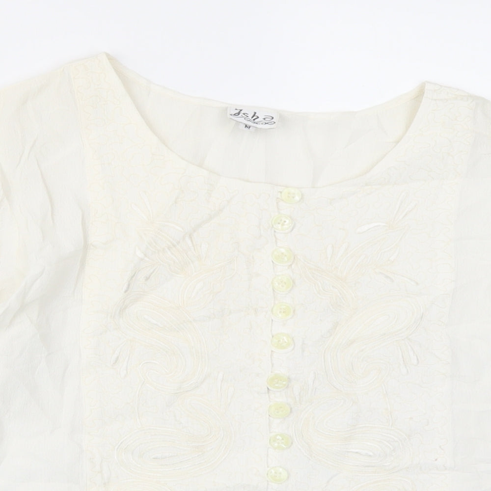 Isha Womens Ivory   Basic Blouse Size M