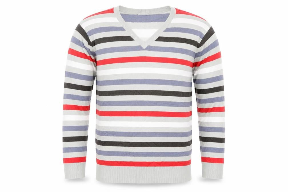 M&Co Mens Grey Striped  Pullover Jumper Size L