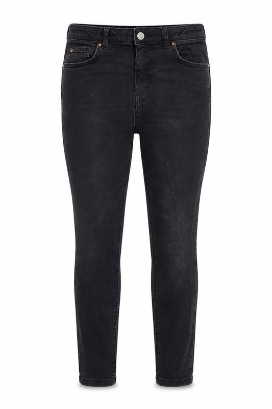 Front view of Denim & Co. women’s black denim skinny jeans, size UK 12, 26-inch leg