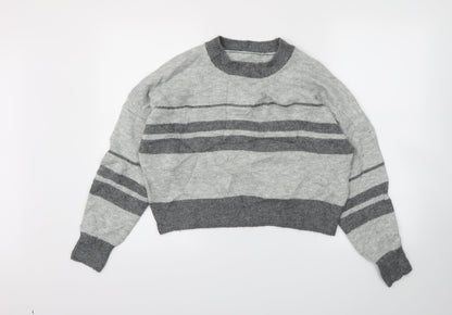 Topshop Womens Grey Striped  Pullover Jumper Size 8