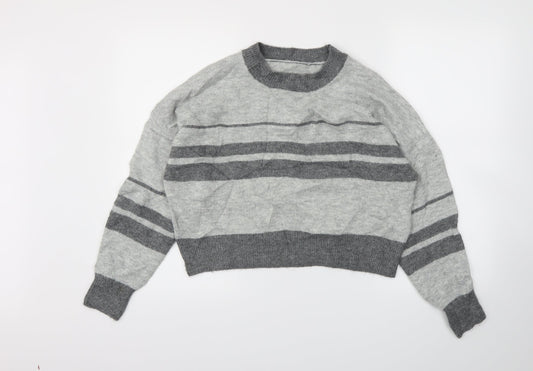 TOPSHOP  Womens Grey Striped  Pullover Jumper Size 8