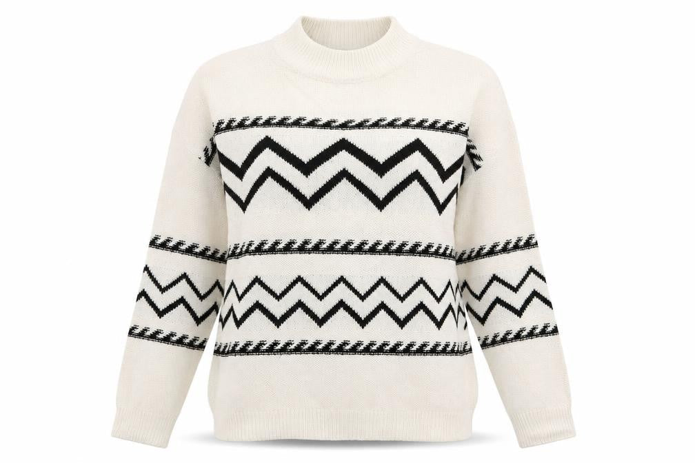 Papaya Womens White Geometric  Pullover Jumper Size S