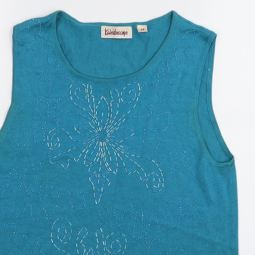 Kaleidescope Womens Blue Floral  Basic Tank Size 14