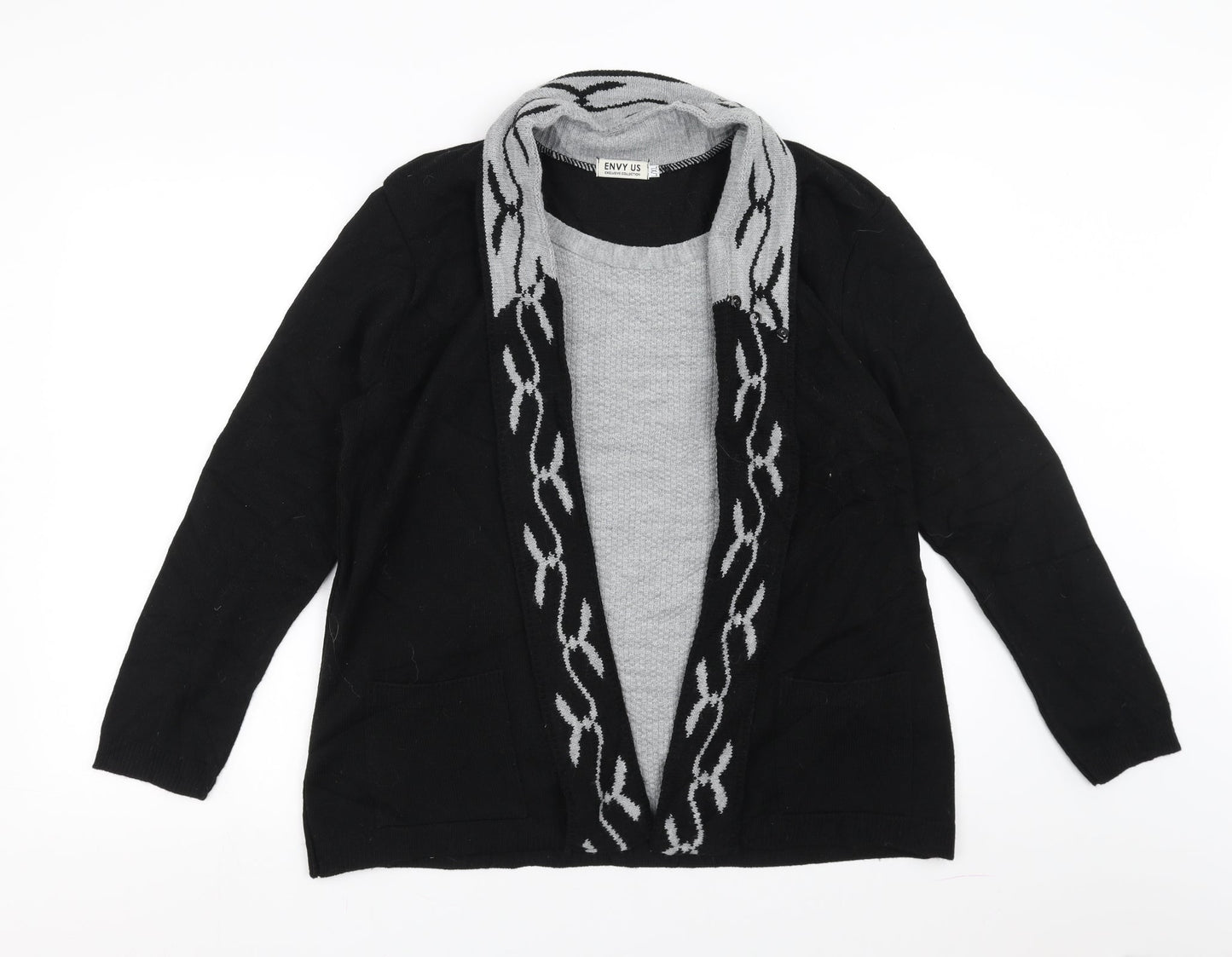 Envy Us Womens Black   Cardigan Jumper Size L  - jumper with over cardigan detail
