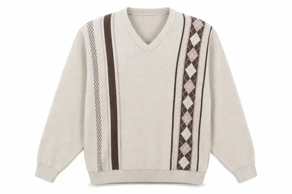 Hunter Mens Beige Argyle/Diamond  Pullover Jumper Size M