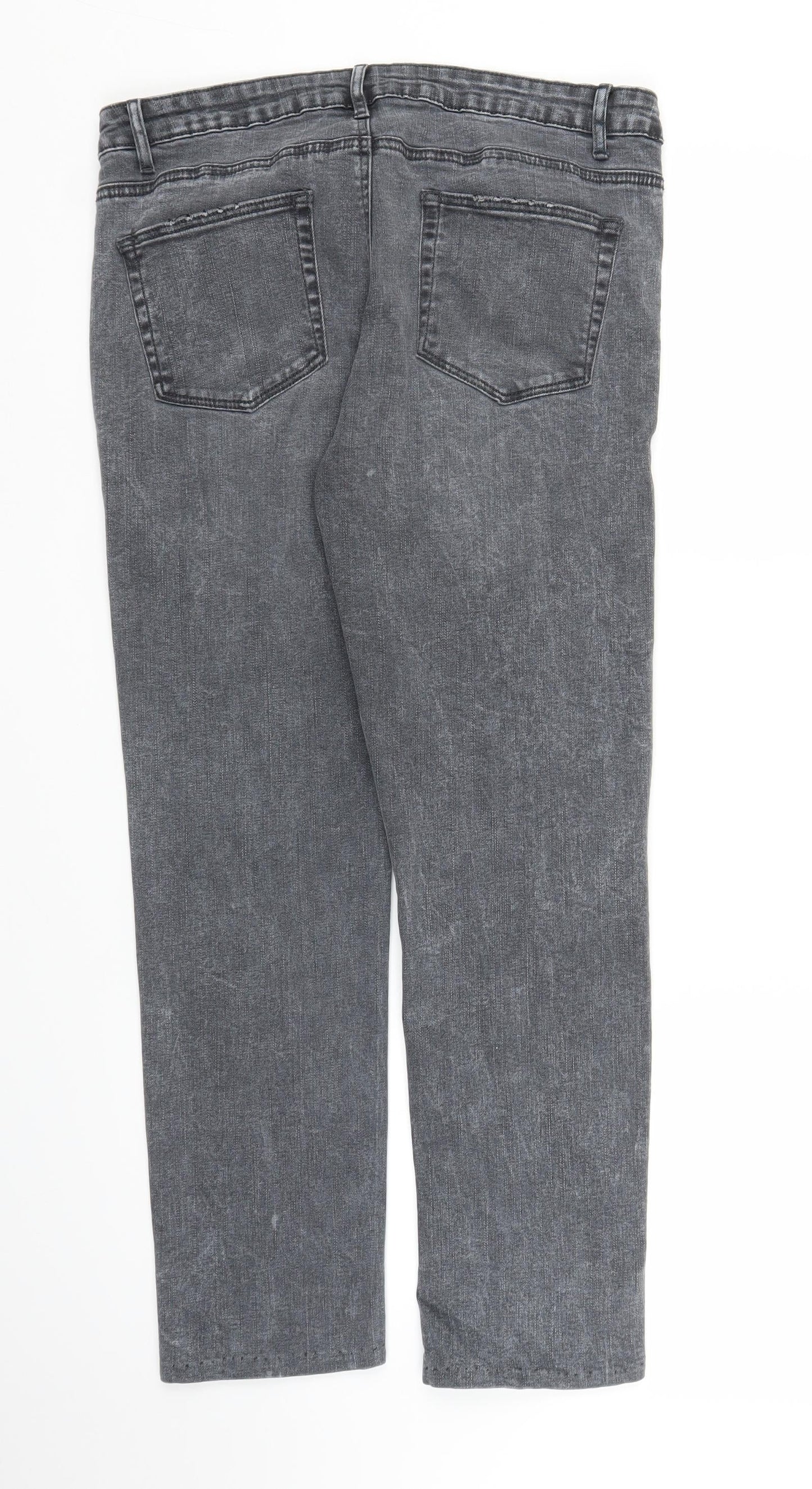 Preworn Womens Grey Floral Denim Straight Jeans Size M L25 in