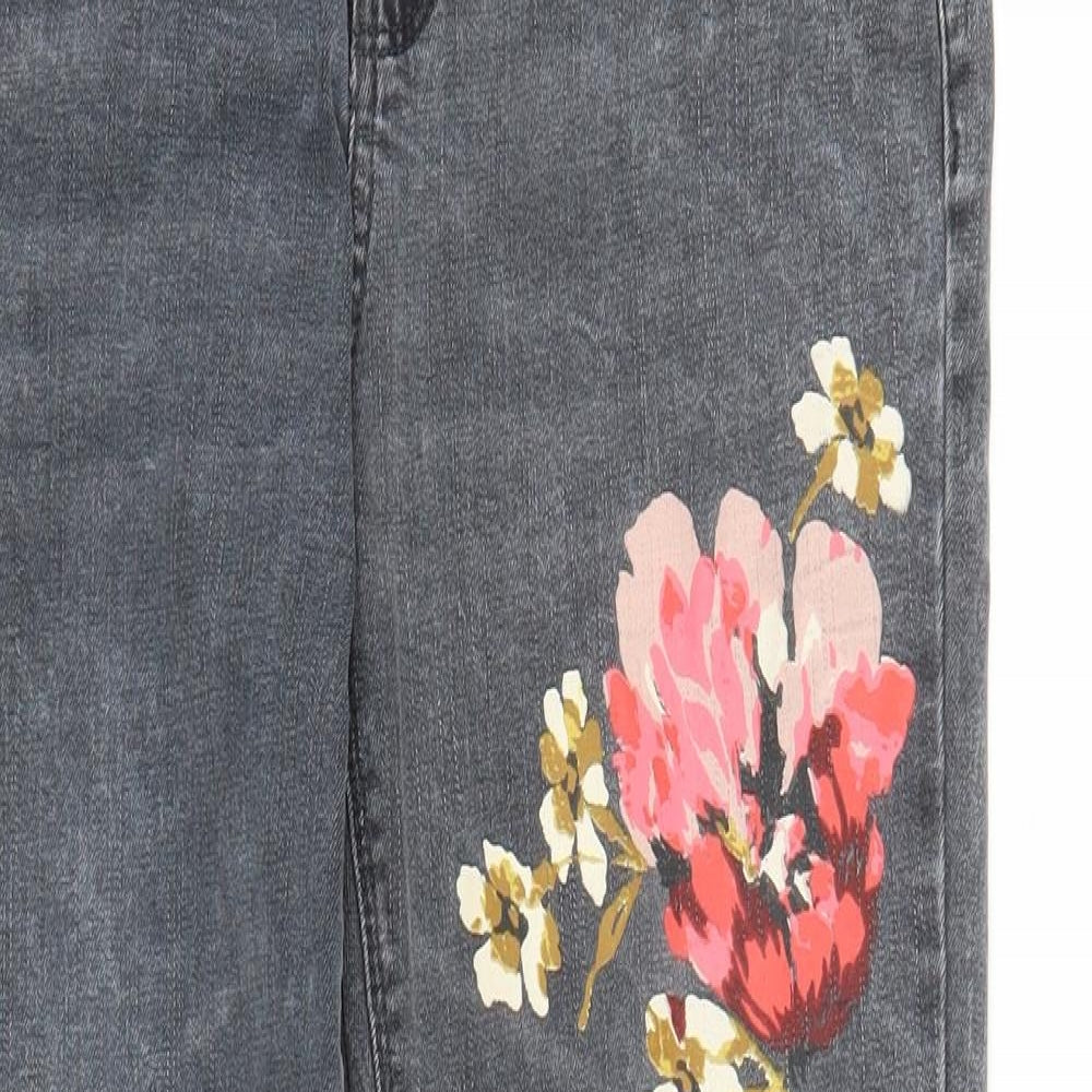 Preworn Womens Grey Floral Denim Straight Jeans Size M L25 in