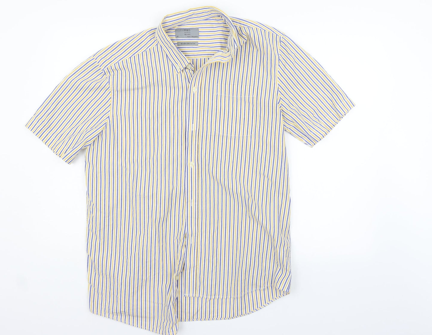 Marks and Spencer Womens White Striped  Basic Button-Up Size M