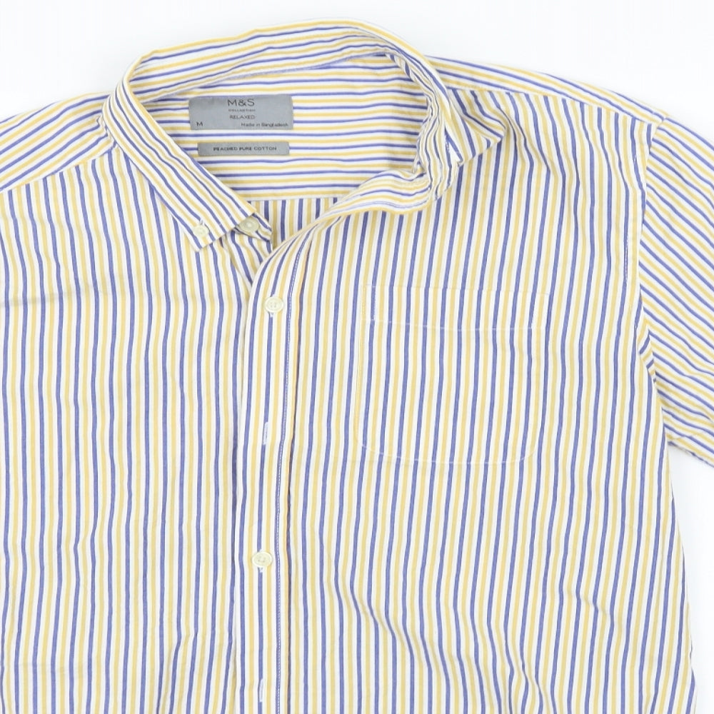 Marks and Spencer Womens White Striped  Basic Button-Up Size M