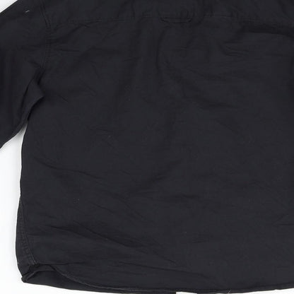 Brand and care label for LOGG girls’ black basic button-up, size 10-11, years