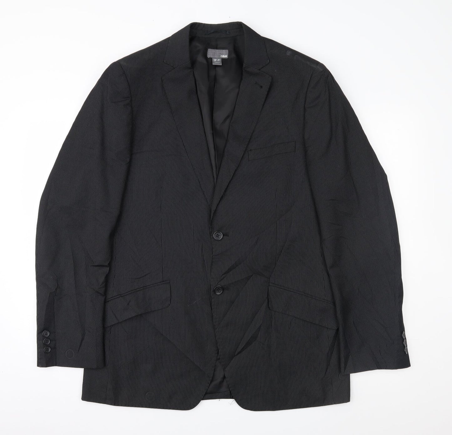 H&M Mens Black Striped  Jacket Suit Jacket Size 42