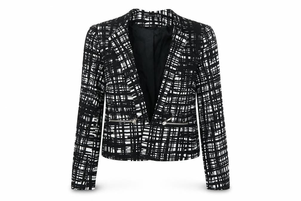 Primark Womens Black Check  Jacket Coatigan Size 12