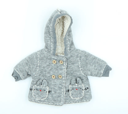 Additional front view of Next Baby Grey Basic Coat Coatigan, size 0-3, Months