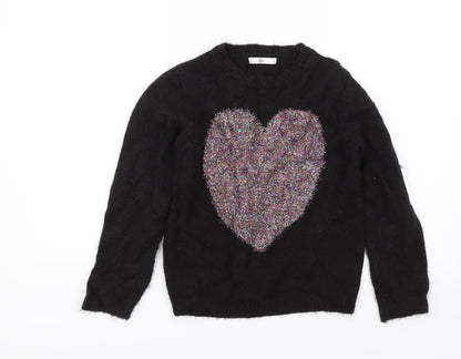 Preloved M&S Girls Black   Pullover Jumper Size 11-12 Years  - Heart - Front