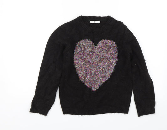 M&S Girls Black   Pullover Jumper Size 11-12 Years  - Heart